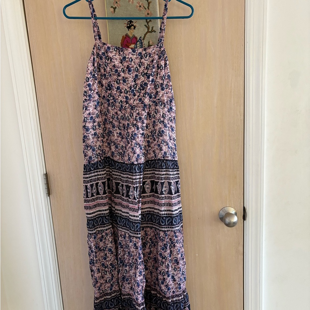 Floral Maxi Smocked Bodice Dress - Pink and Blue Floral Print